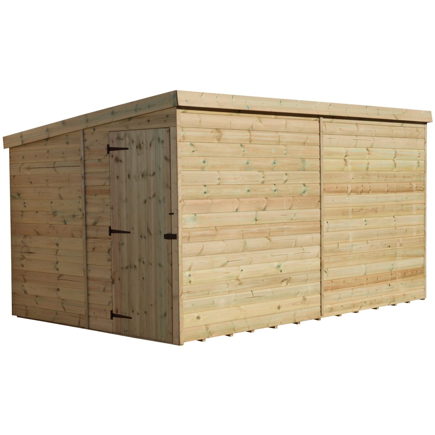 Empire 2000 12x8 Pent Garden Shed with a Single Door Both Side Panels - Green