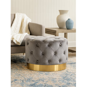 Loretta grey velvet stool with matte gold finish metal base