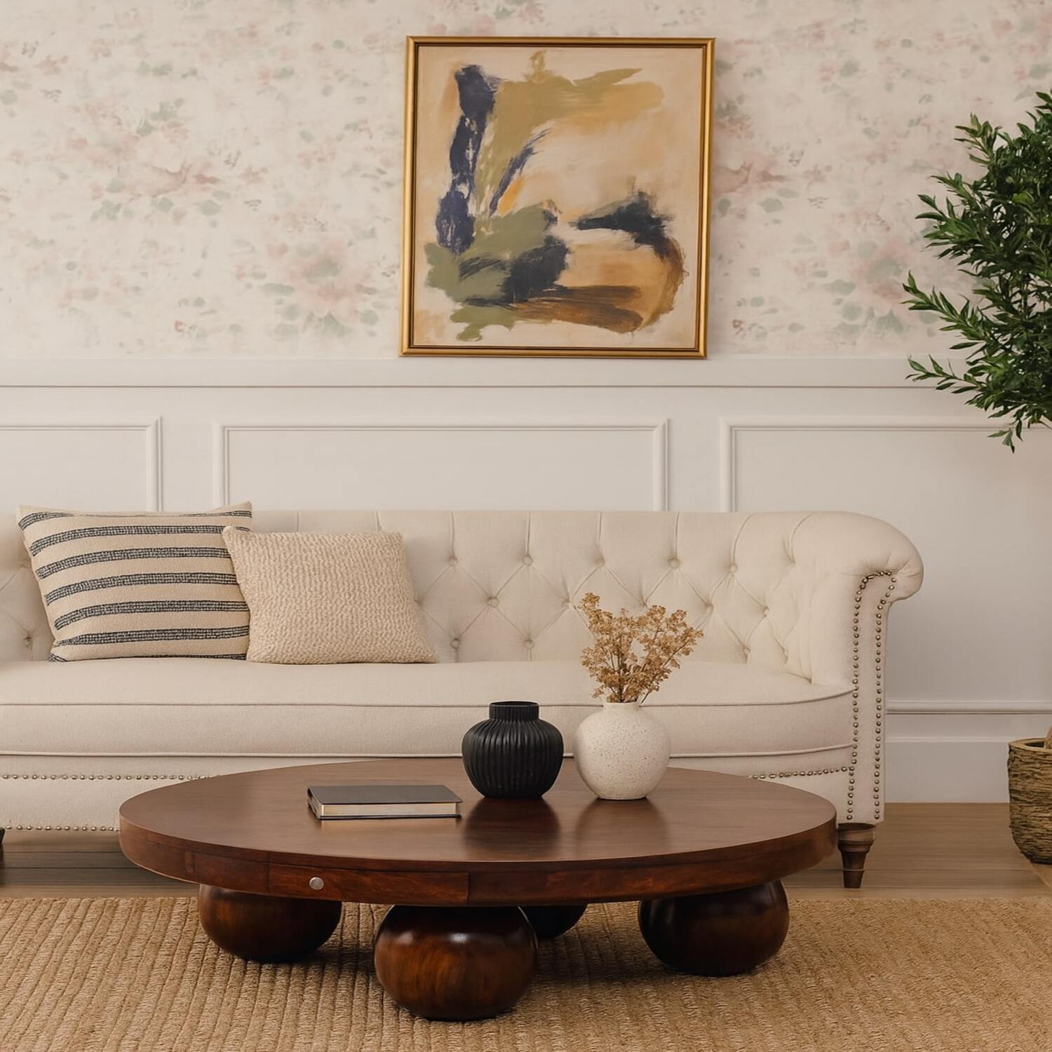 Artisan Furniture Solid Wood California Walnut Central Table With Ball Feet - Brown