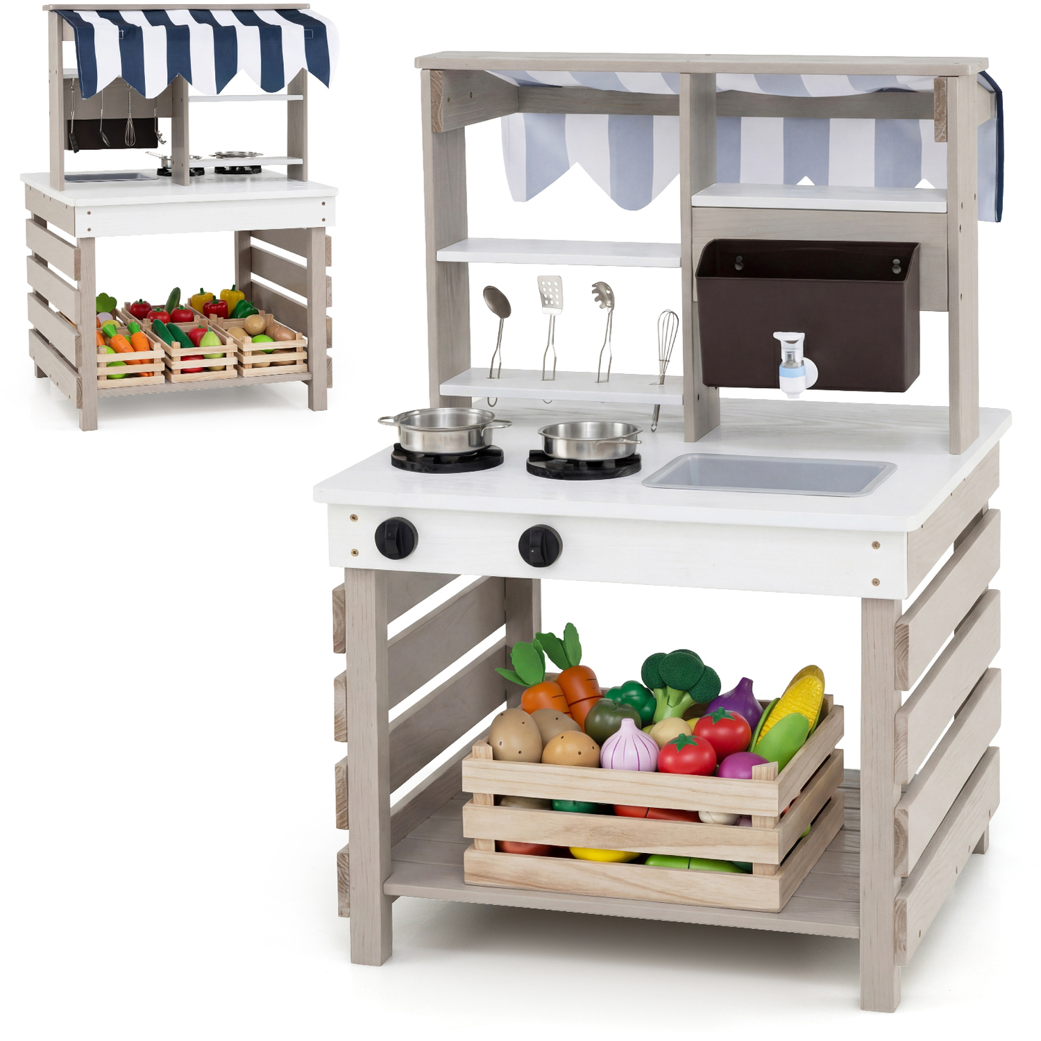 Costway Double-Sided Kids Kitchen Playset - Grey