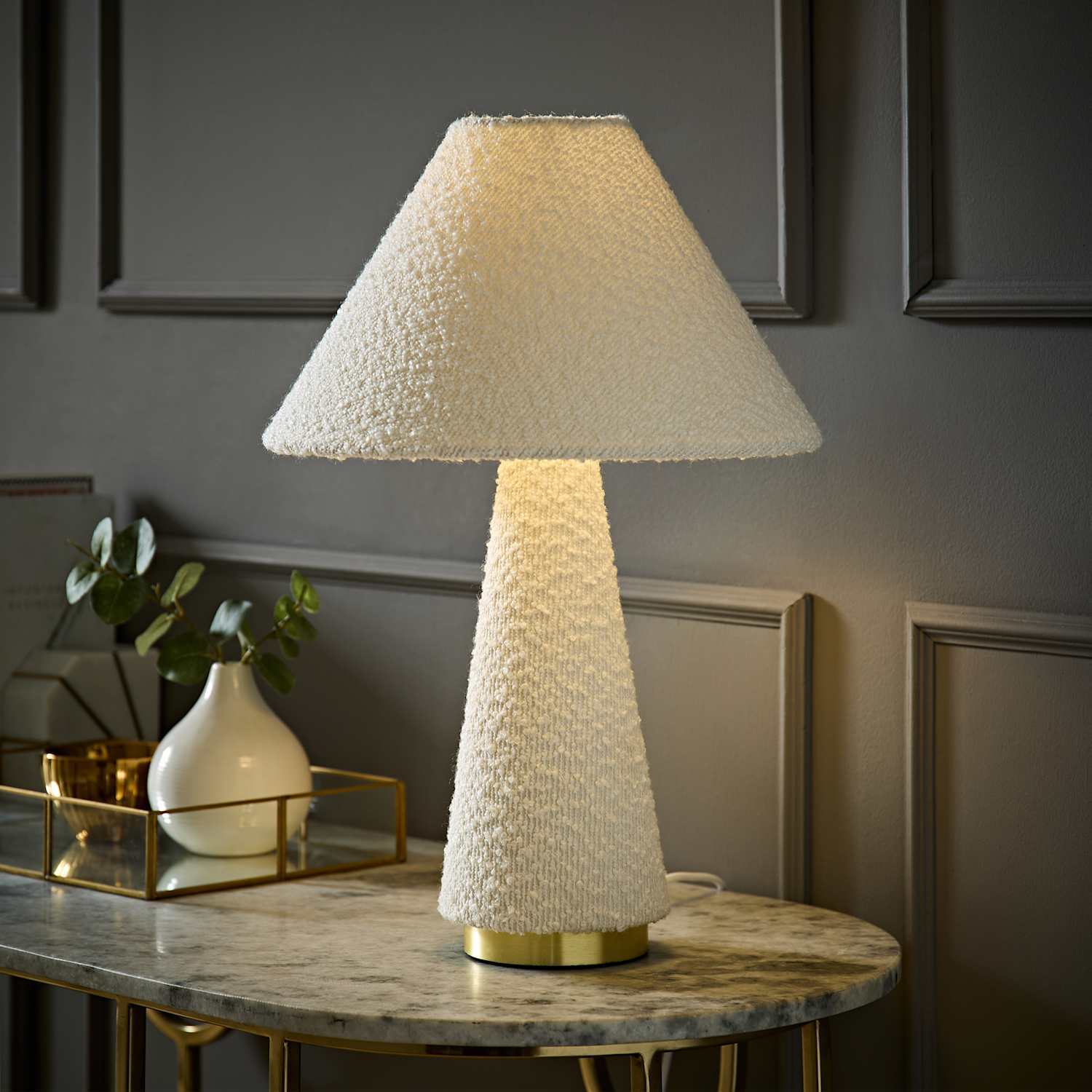 Valuelights Unisex Cream Martha Conical Lamp Shade Velvet Boucle Fabric Table Lamp With Bulb In - Image 2