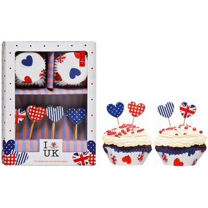 Diva I Love UK Cupcake Cases and Toppers Set