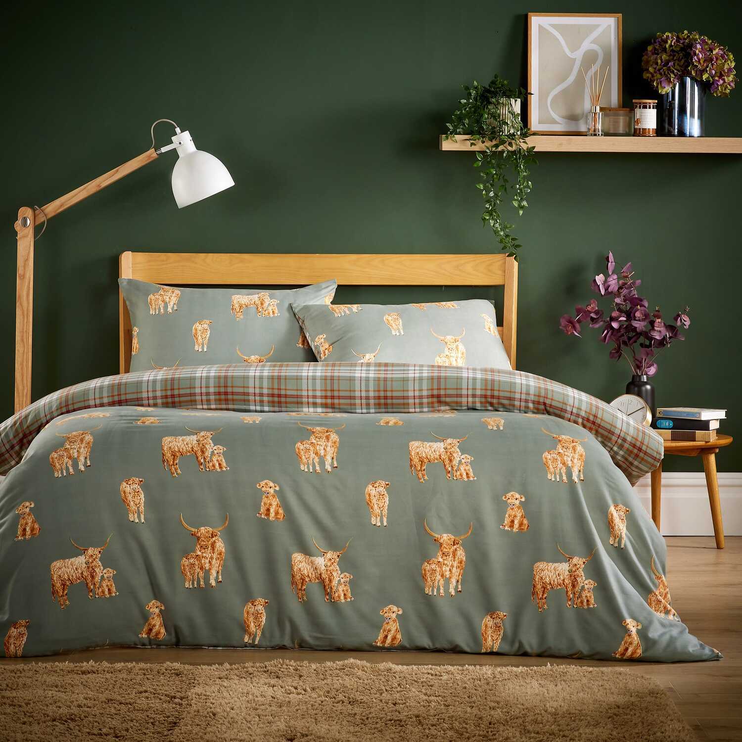 Highland Cow Flannel Duvet Set - Grey Double