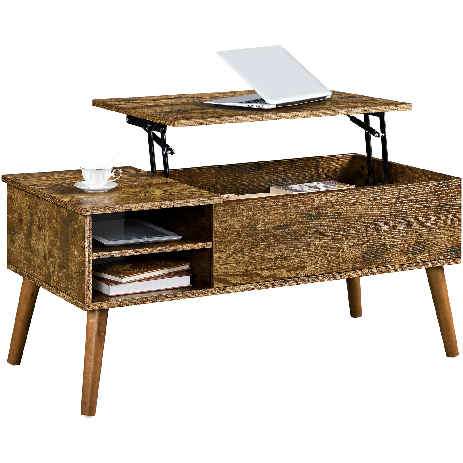 Yaheetech Lift Top Coffee Table With Adjustable Shelf - Rustic Brown