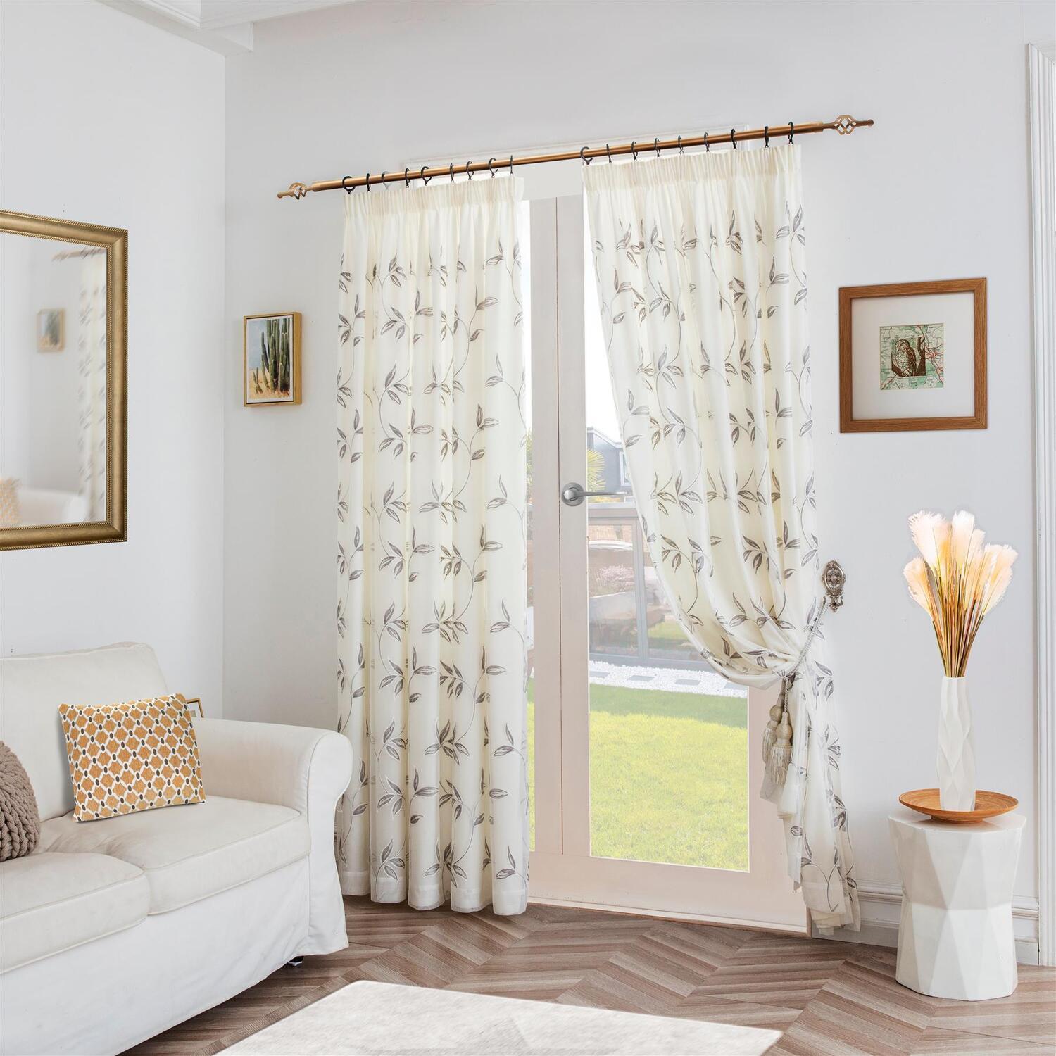 Leaf Embroidered Tulle Voile Curtains Pencil Pleat - Silver / 147cm / 183cm