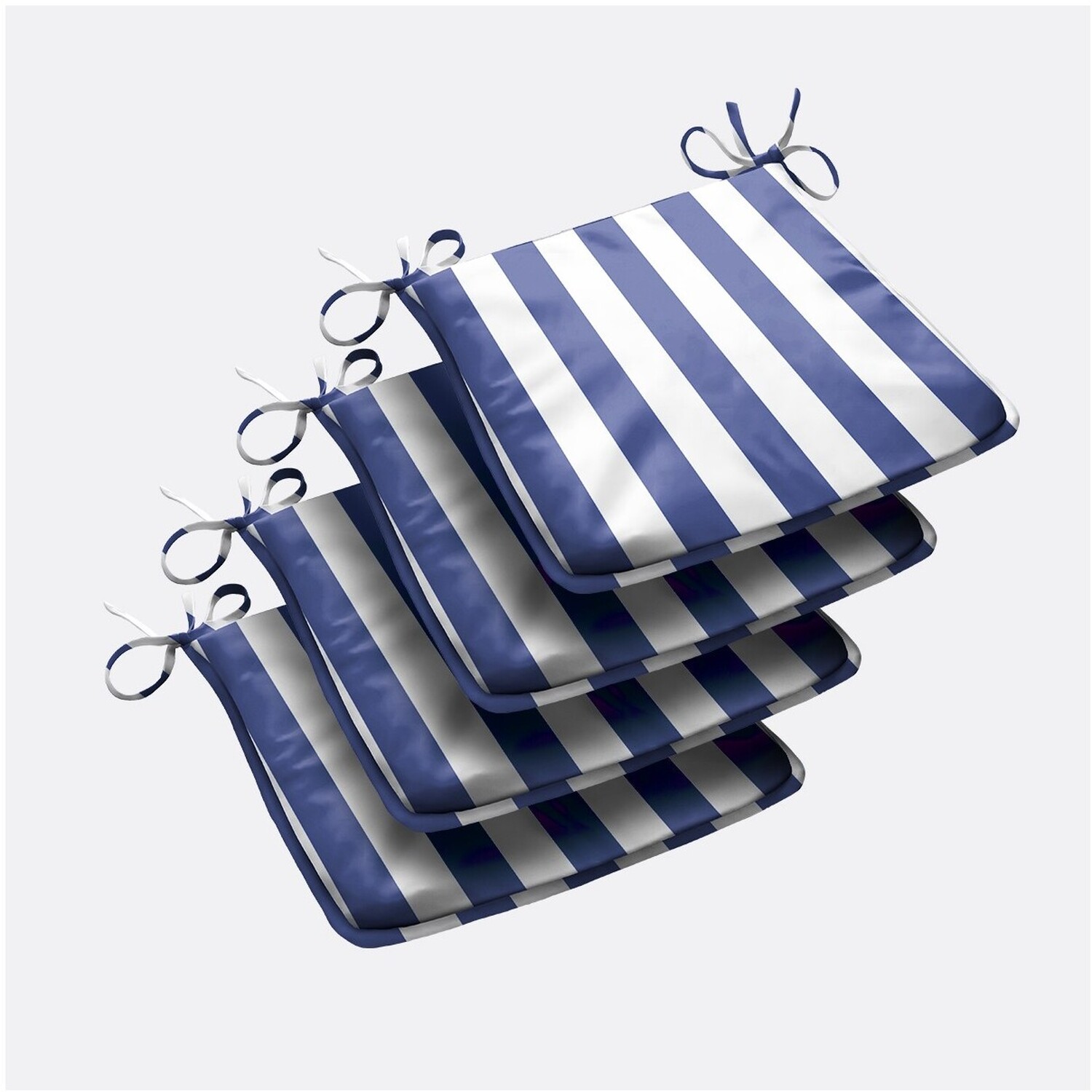 Livinluxury Wide Striped Outdoor Tapezoid Shape Seat Pad Blue - Blue/White / 4