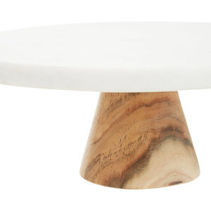 Monzaro Round White Marble And Acacia Wood Cake Stand