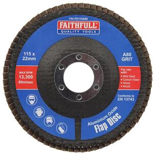 Faithfull Aluminium Oxide Flap Disc 115 x 22mm 80 Grit