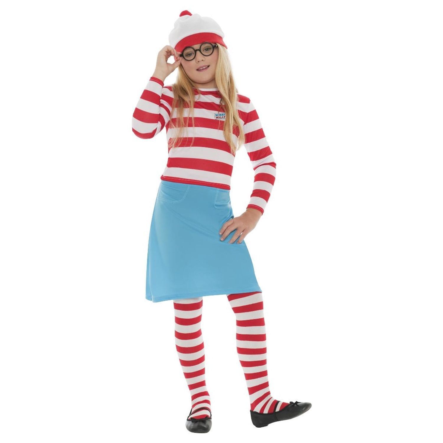 Wheres Wally? Girls Wenda Costume Set - White/Red/Blue / 4-6 Years