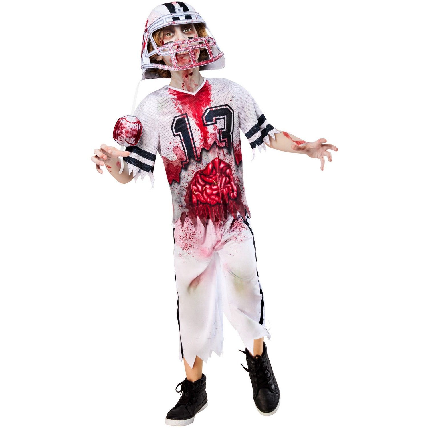 Bristol Novelty Boys Zombie Football Player Costume Set - White/Red / 5-6 Years