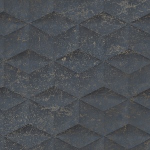 Architectural Concrete Wallpaper in Navy and Gold