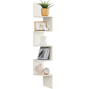 VASAGLE Rustic White 5-Tier Floating Corner Bookshelf