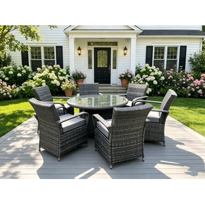 Fimous Rattan Dining Set 6 Chairs