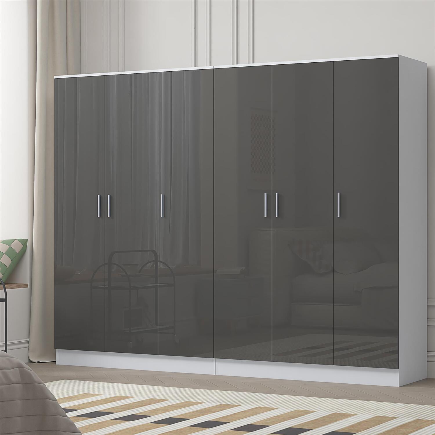 B&Q -  2Pc Wardrobe Bundle3 Door Plain + 3 Door PlainGrey Gloss & Matt WhiteH: 180Cm X W: 224Cm X D: 47Cm - Image 7