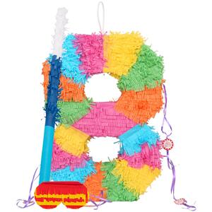 Number 8 Pinata Set with Stick & Blindfold - Blue Stick