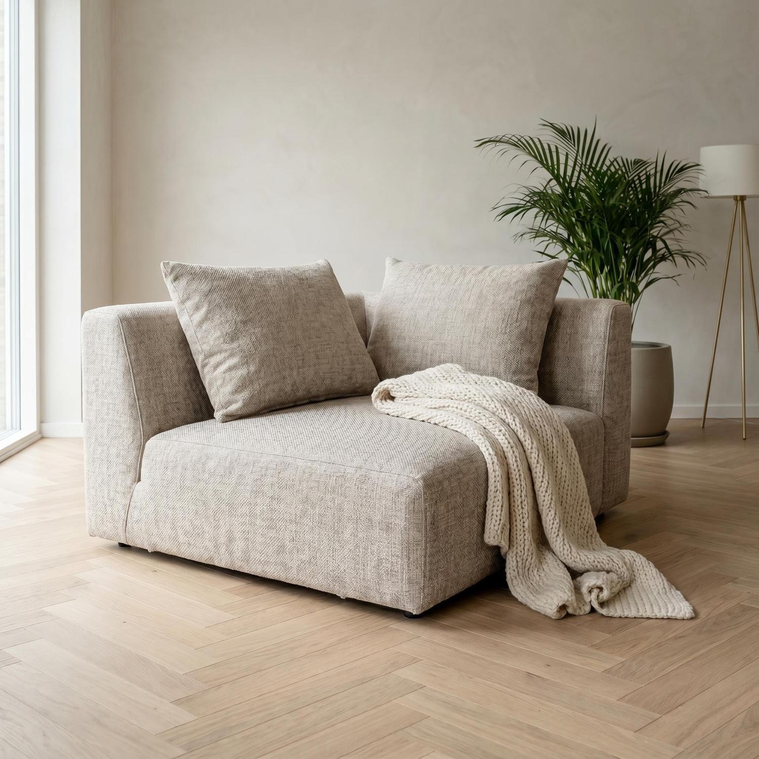 Abakus Direct Tokyo Corner Seat In Classic Grey Brushed Tweed Fabric With Deep Seat - Warm Taupe