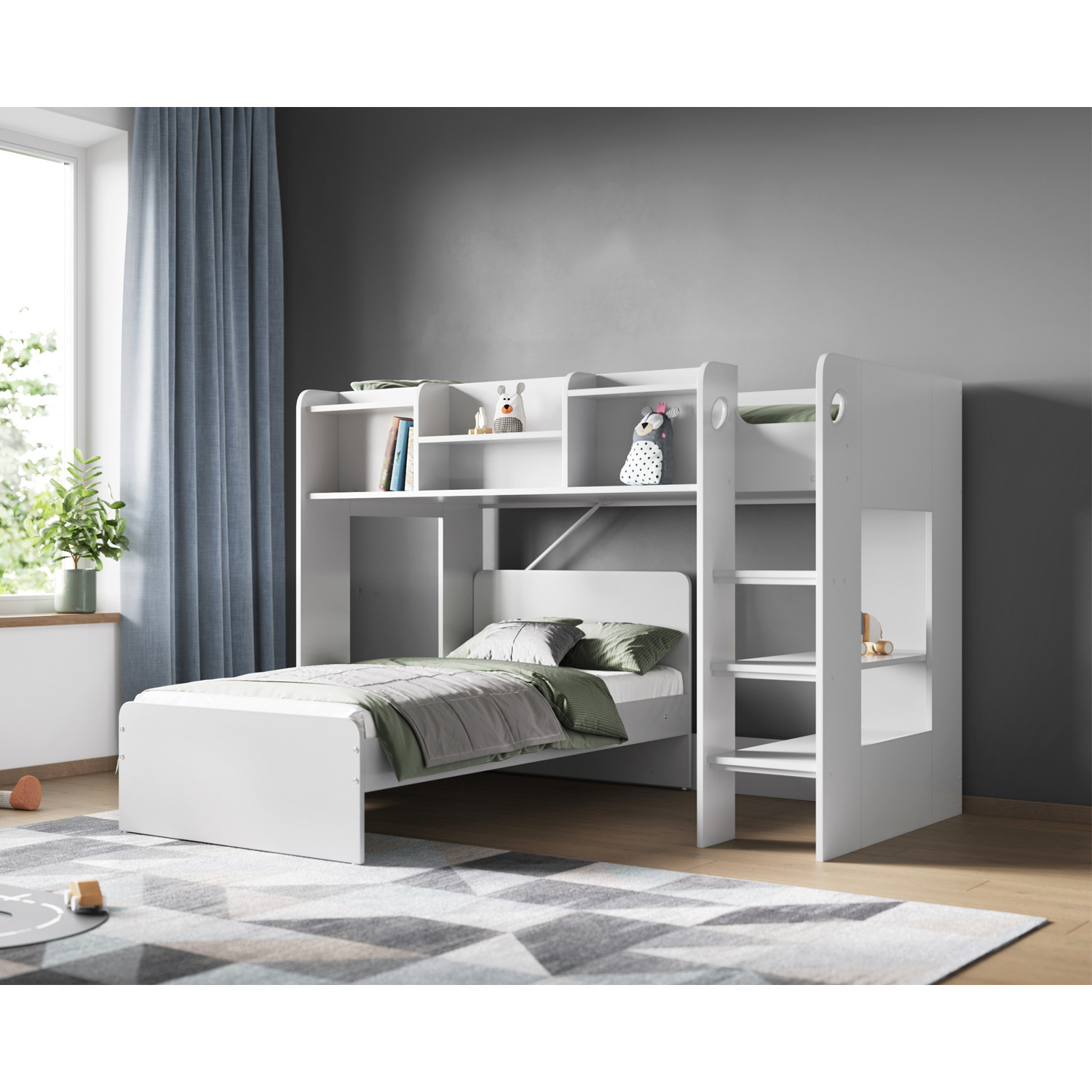 Flair Wizard L Shaped High Sleeper White - White