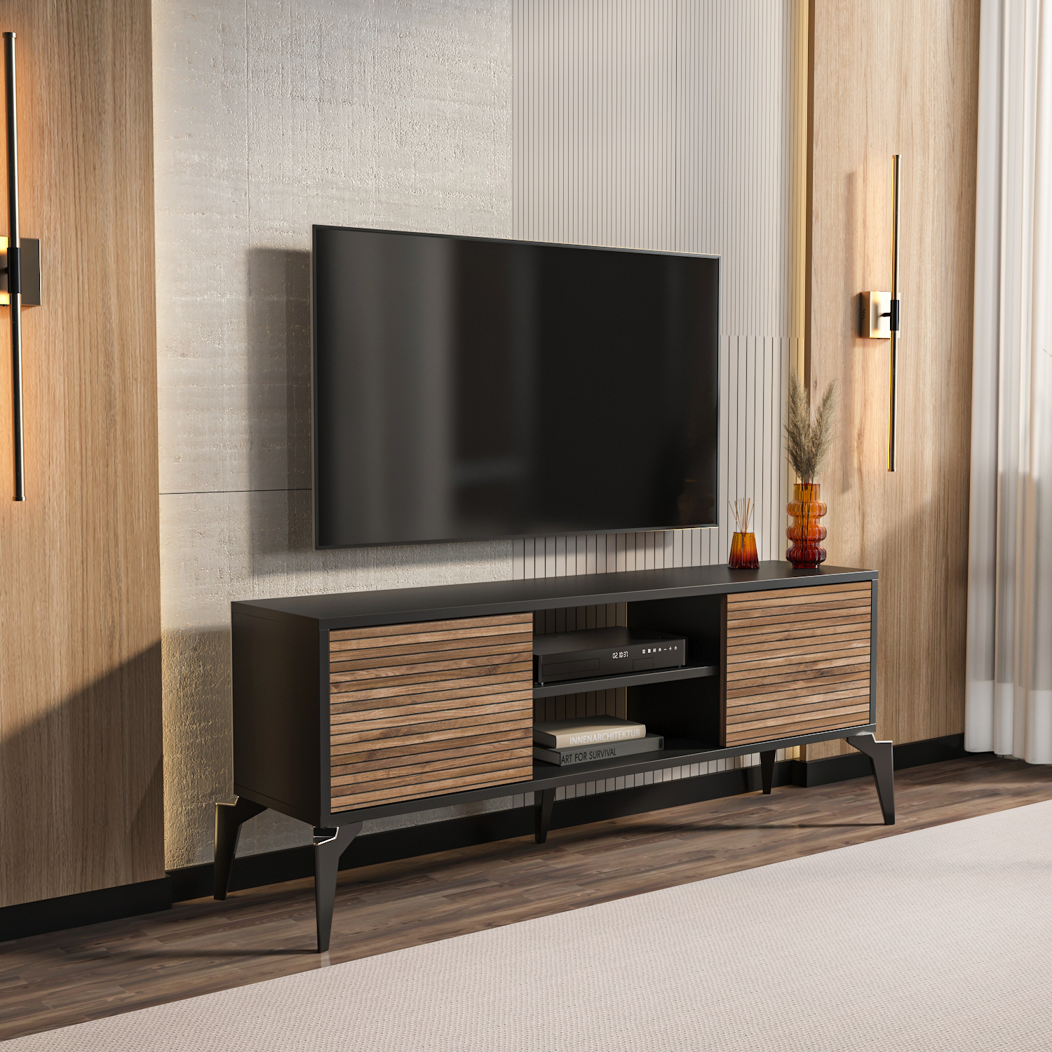 Decorotika Black Lojo Modern Tv Stand Tv Cabinet For Tv's Up To 55" - Alina - Image 2