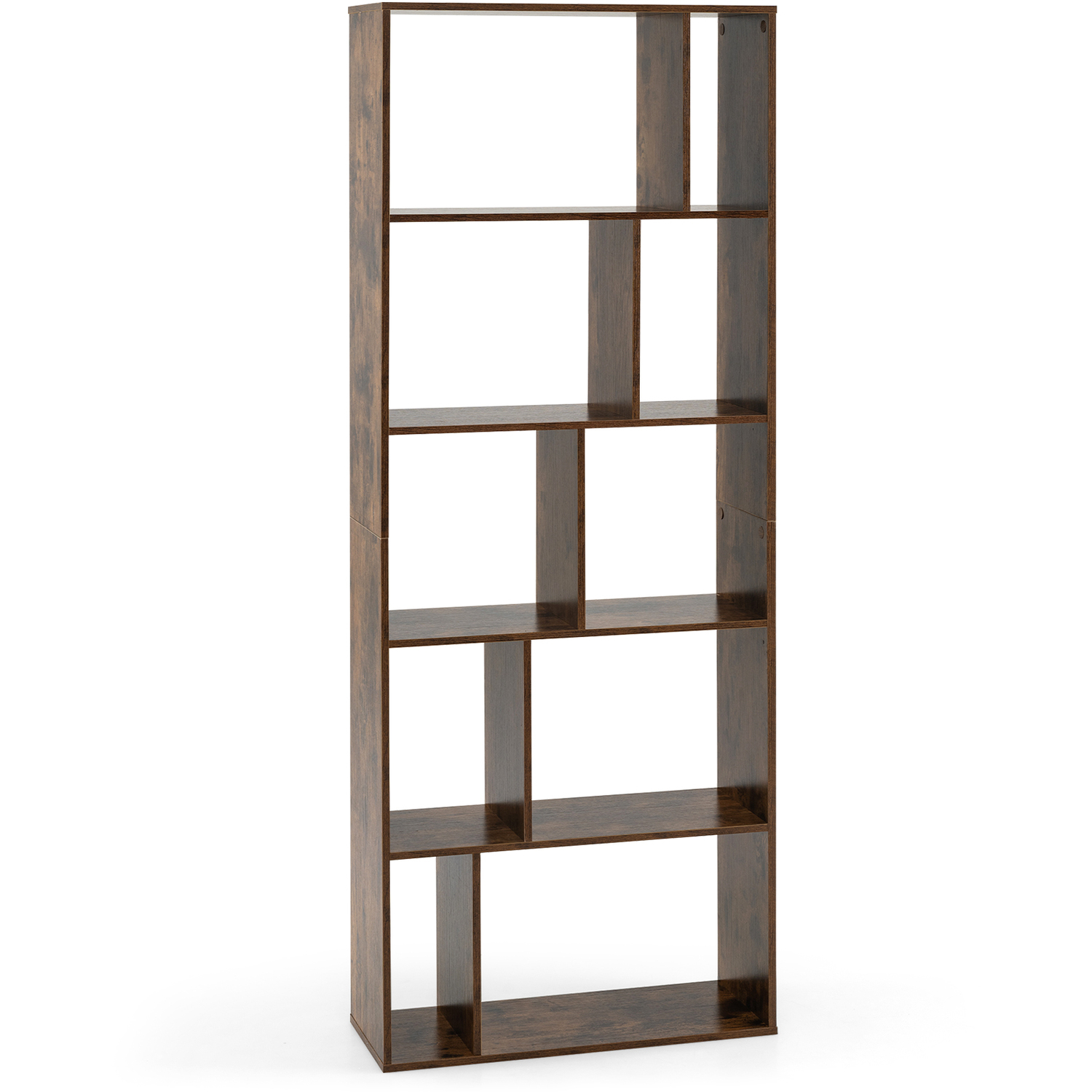 Costway 5 Tier Geometric Bookshelf - Rustic Brown