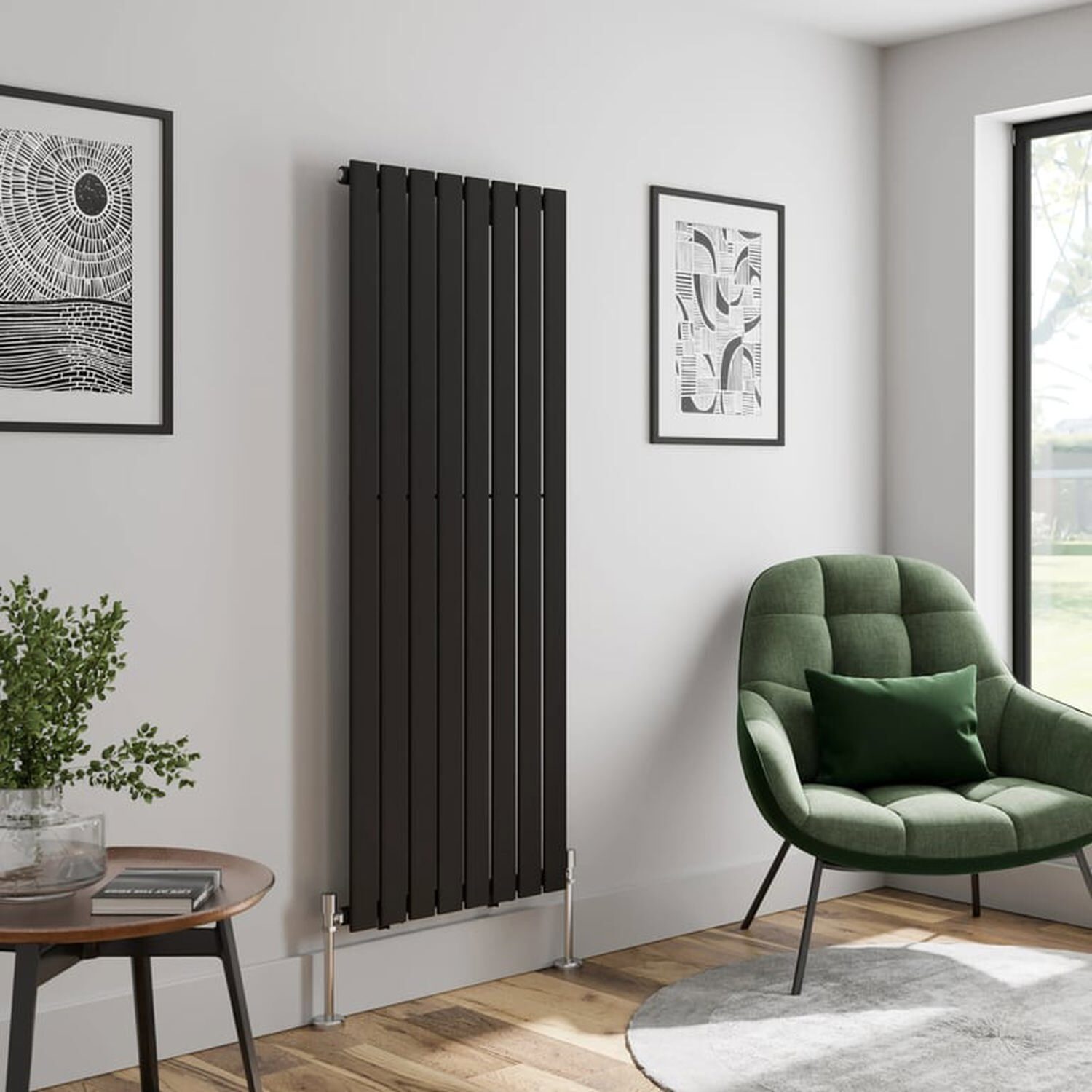 Temprazo 1600 X 605Mm Flat Single Panel Vertical Designer Radiator - Black - Black