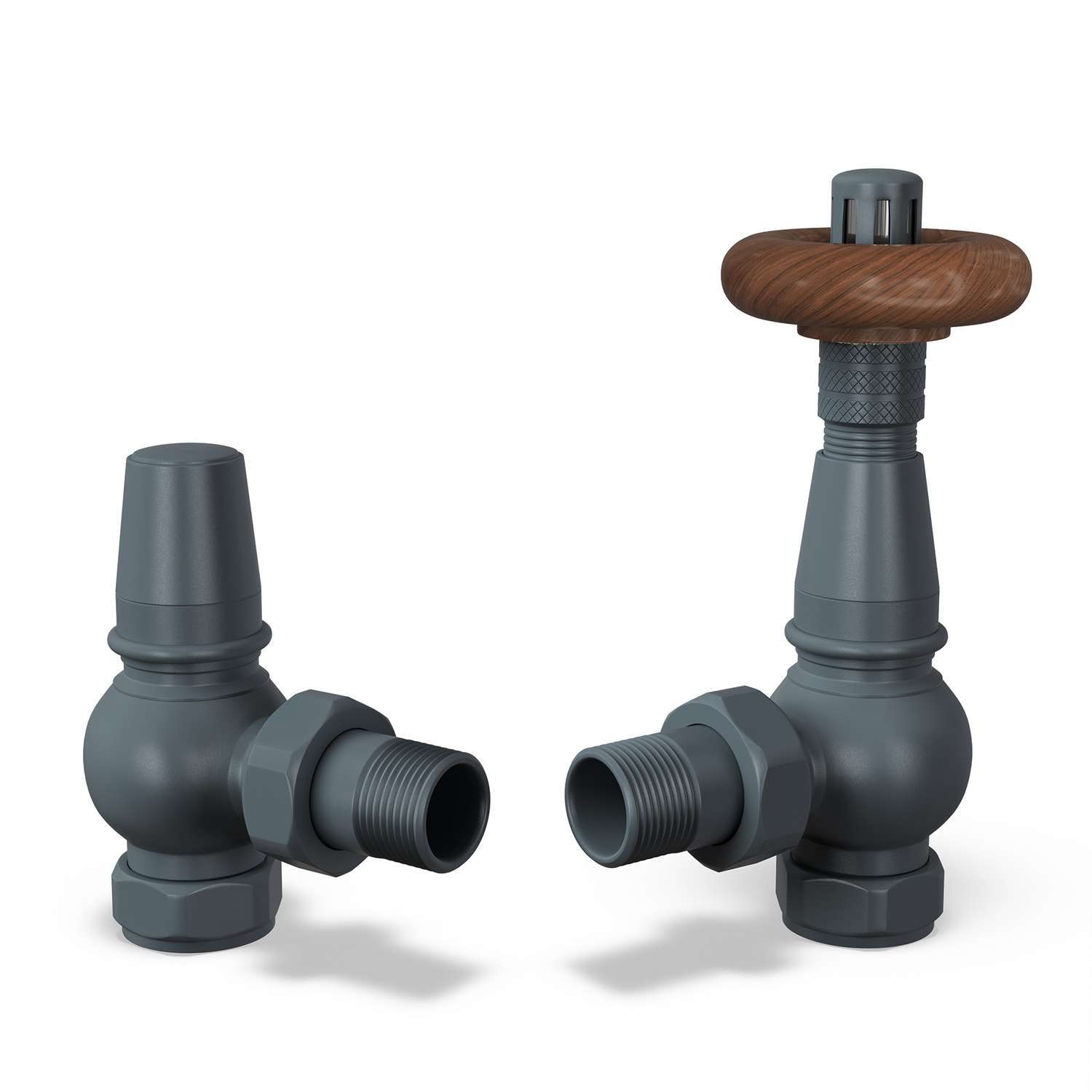 UK Radiators Anthracite Thermostatic Radiator Valve and Angled Lockshield Valve - Matt Anthracite Finish - Traditional Design 1/2" x 15mm Angled Radiator Valve - Image 2