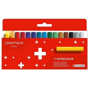 Caran d'Ache Swisscolor 15 Half-Length Permanent Water-Resistant Wax Pastels - Boxed Set