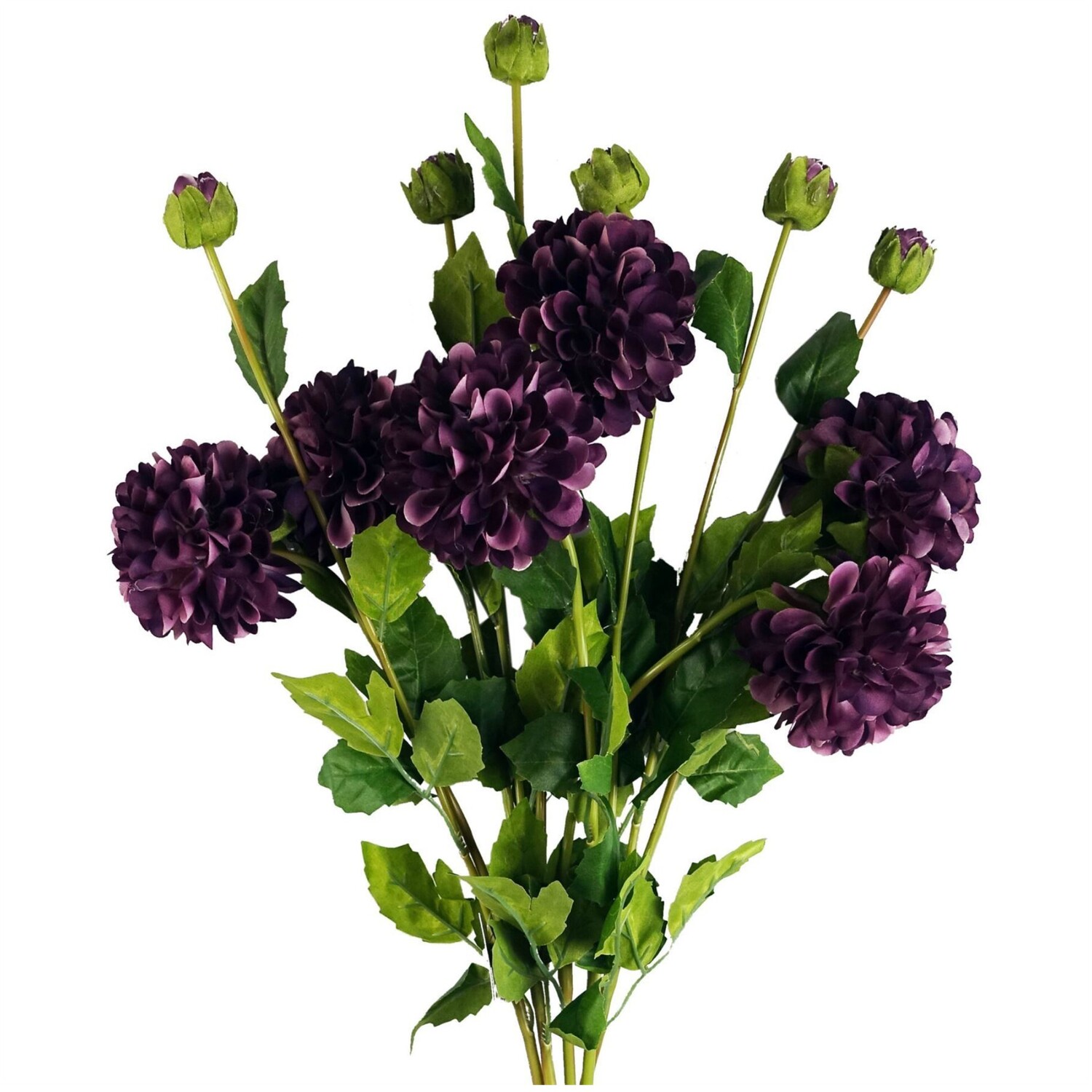 Pack of 6 Purple Dahlia PomPom Stems - Purple