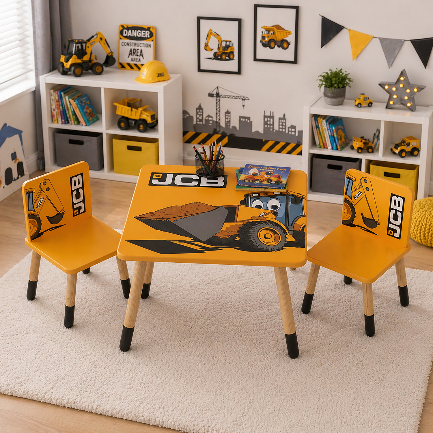 KIDSAW JCB Table Set With 2 Chairs, Yellow