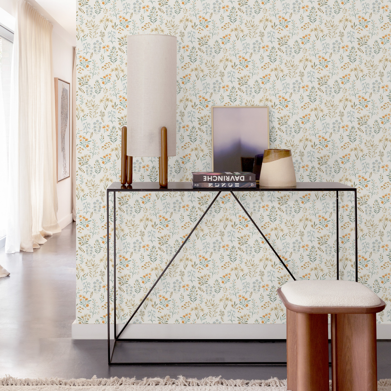 Placed Posey Neutral Blue Sprig Vinyl Wallpaper Paste The Wall Grandeco - Image 3
