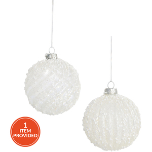 Glitter Beaded Bauble White