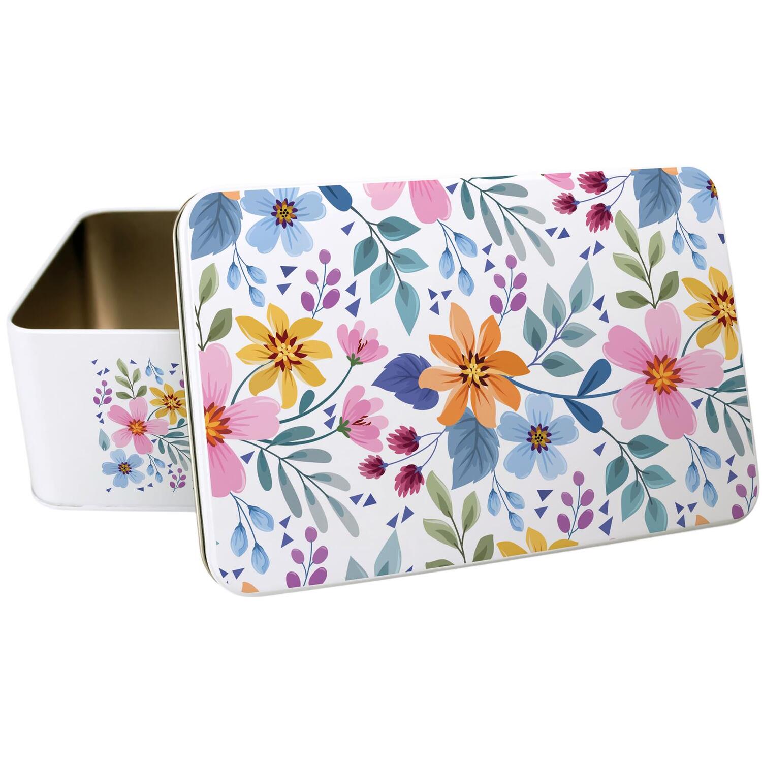 B&Q -  Colourful Floral Storage TinMetal Storage Container For Home/baking Gifts For Her 195 X 125 X 75mm - Image 3