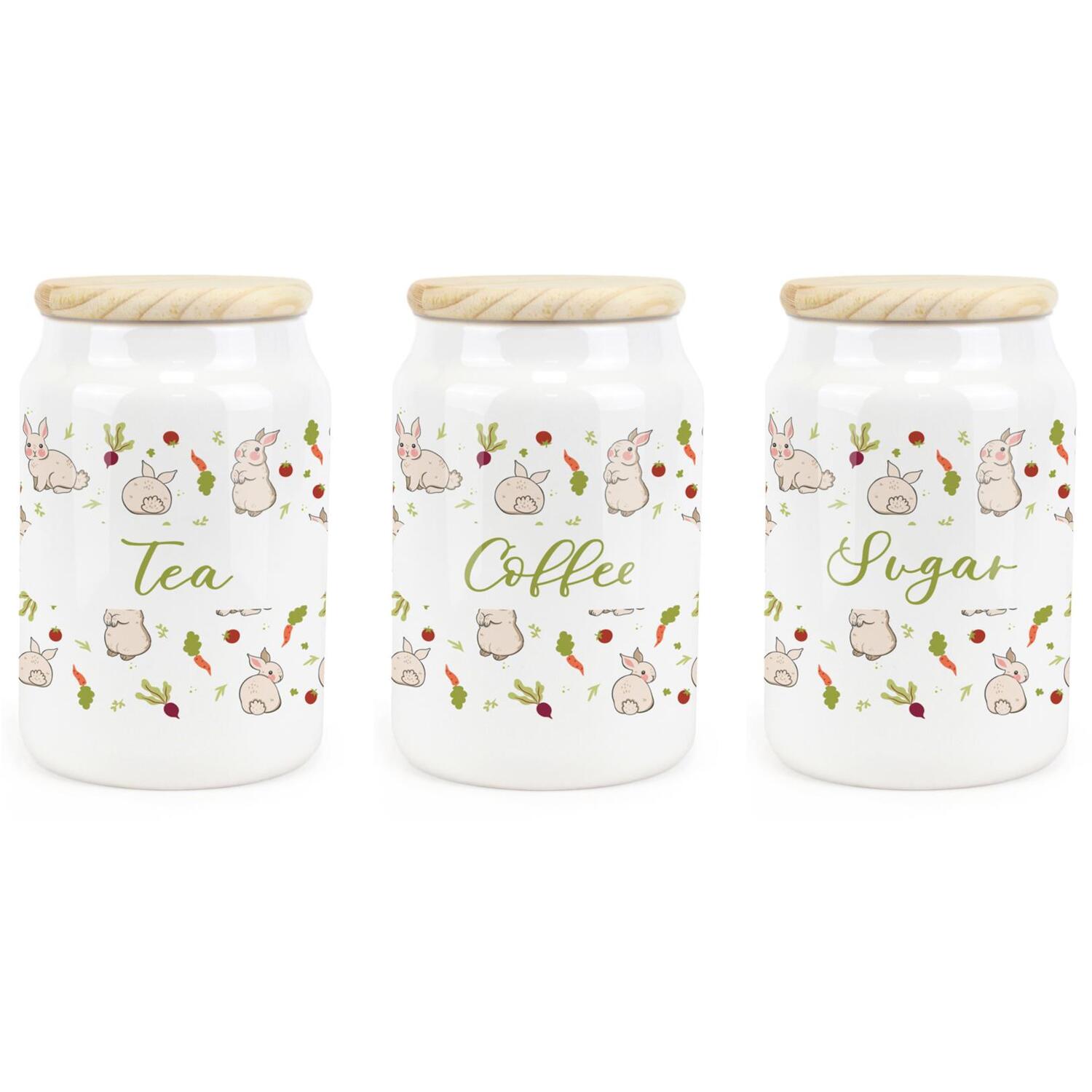 Purely Home Vegetable Patch Rabbits Tea, Coffee & Sugar Ceramic Kitchen Canister Set, Multi - Image 3