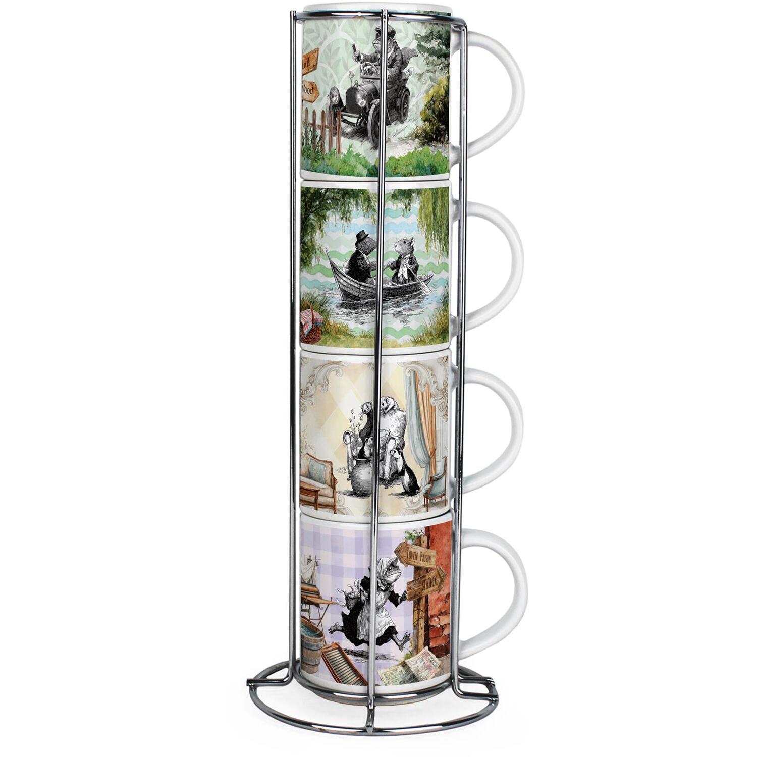 B&Q -  Wind In The Willows Stacking Mugs SetStorybook Inspired GiftsSet Of 4 Ceramic Cups Set With Metal Stand - Image 3