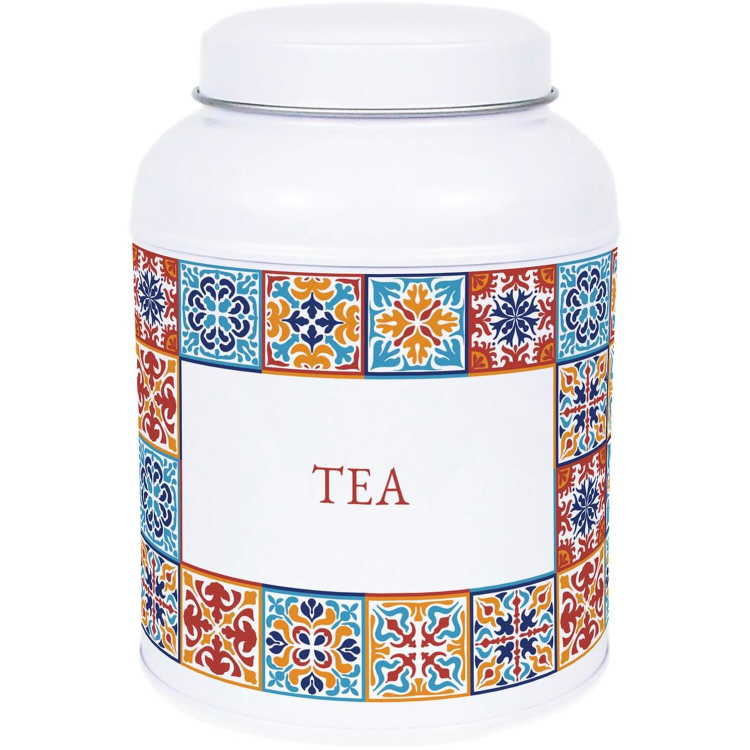 Purely Home Moroccan Tile Hot Chocolate Canister - Small Domed Lid Kitchen Storage Tin - Tea