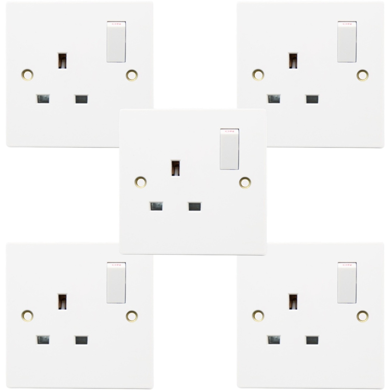 5X Single Gang White Uk Wall Socket 13Amp Switched Square Plug Socket 5061062495239 - Image 3