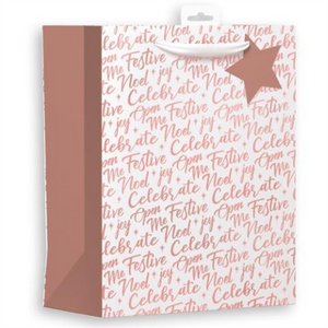 Pack of 6 Rose Gold Text Design Large Christmas Gift Bags