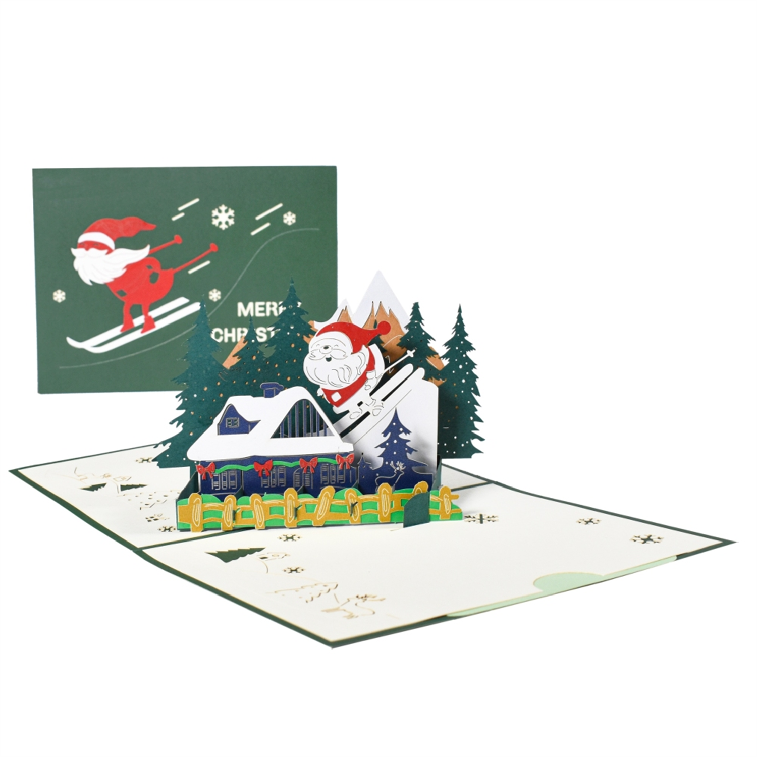 Frosty Fun Santa’s Ski Slope 3D Pop Up Christmas Card - Image 2