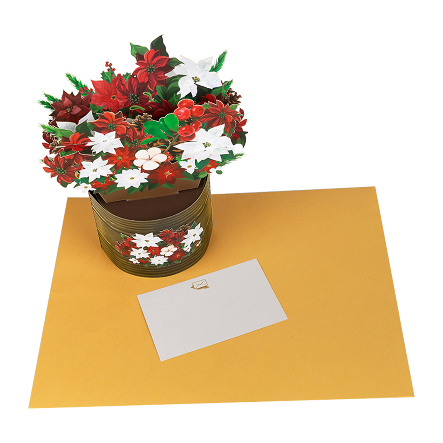 Brightfeel Poinsettia Bouquet Holiday 3D Pop Up Christmas Card - White
