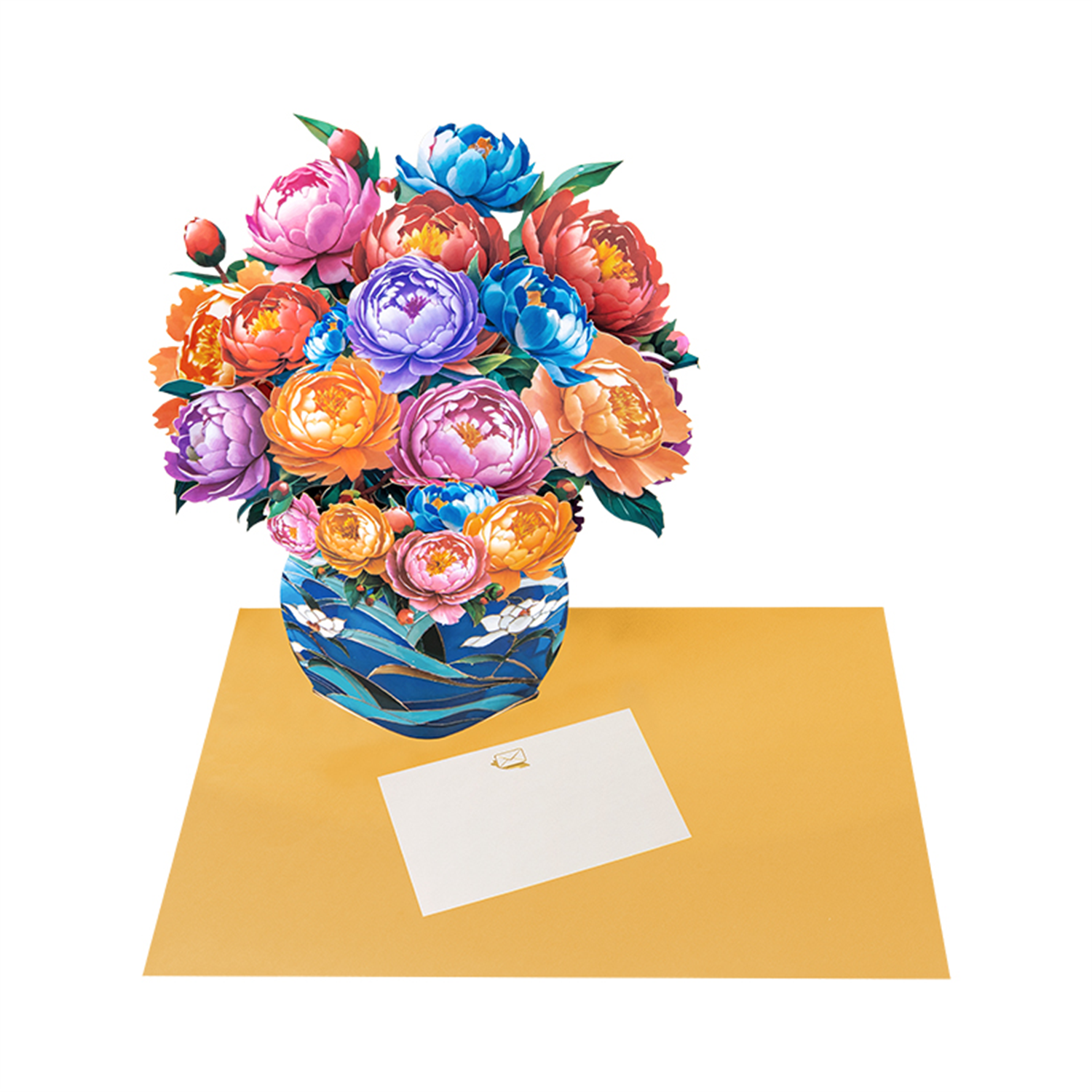 Brightfeel Colorful Grace Peony Bouquet In Blue Vase 3D Pop Up Greeting Card - White
