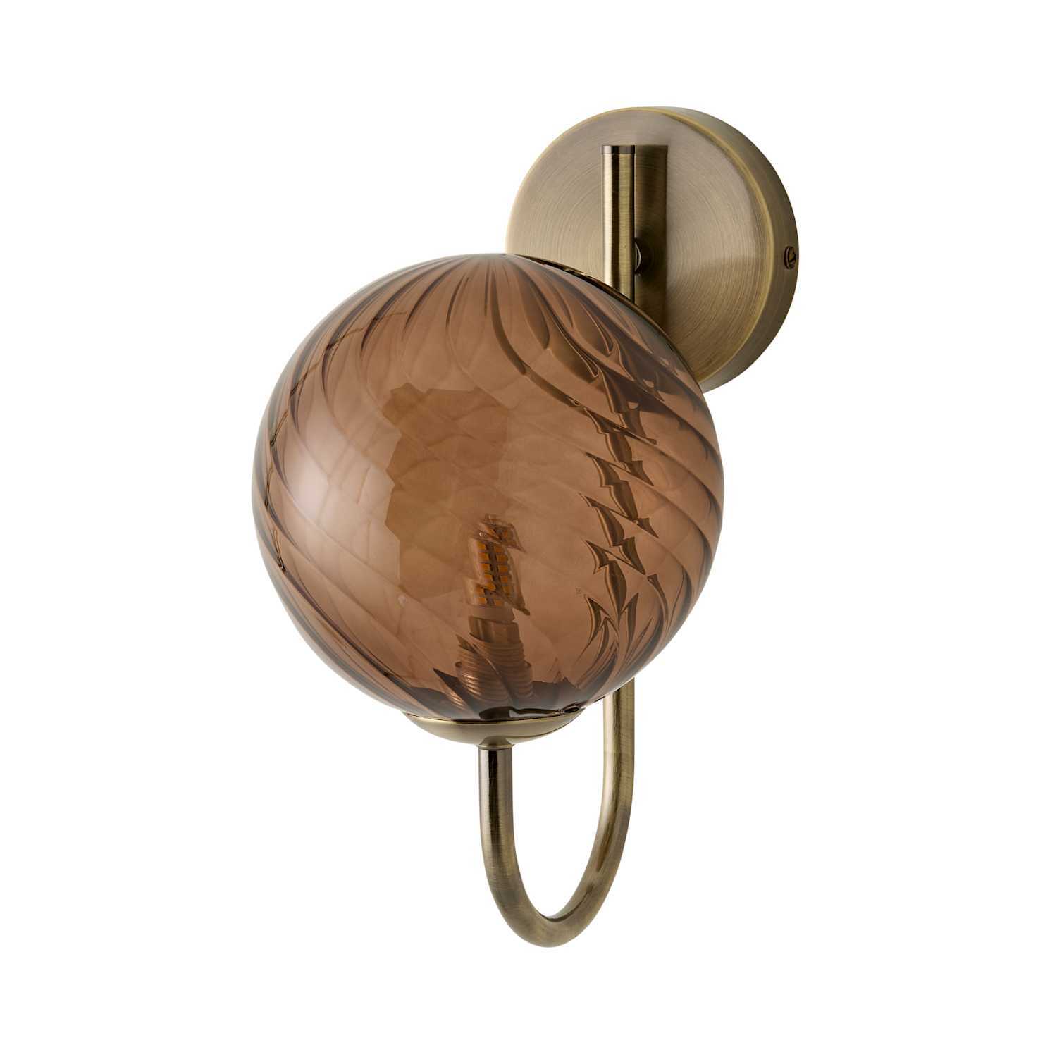 Valuelights Sydney Brushed Brass With Brown Swirl Glass Wall Light With Bulb - Image 2
