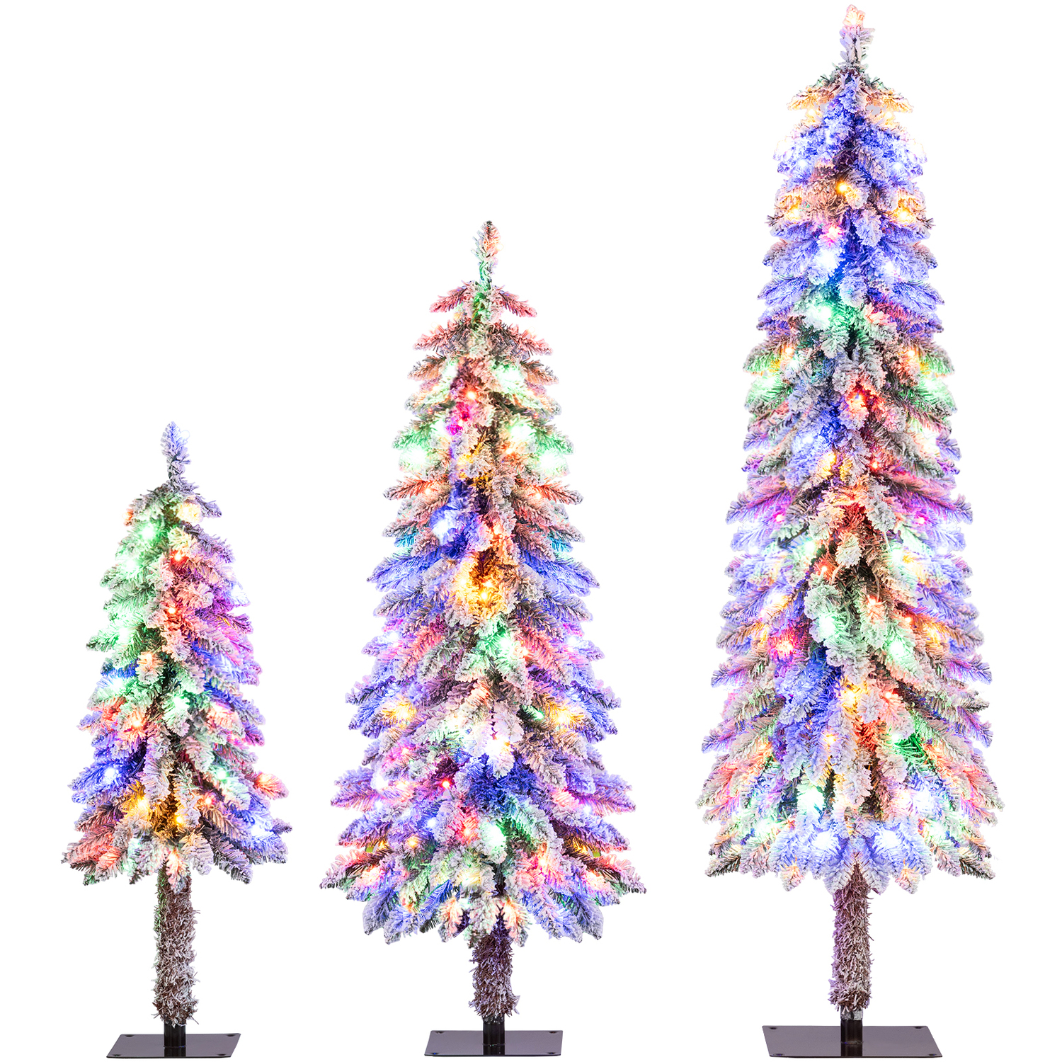Costway Set Of 3 Snow Flocked Pre Lit Christmas Tree - White