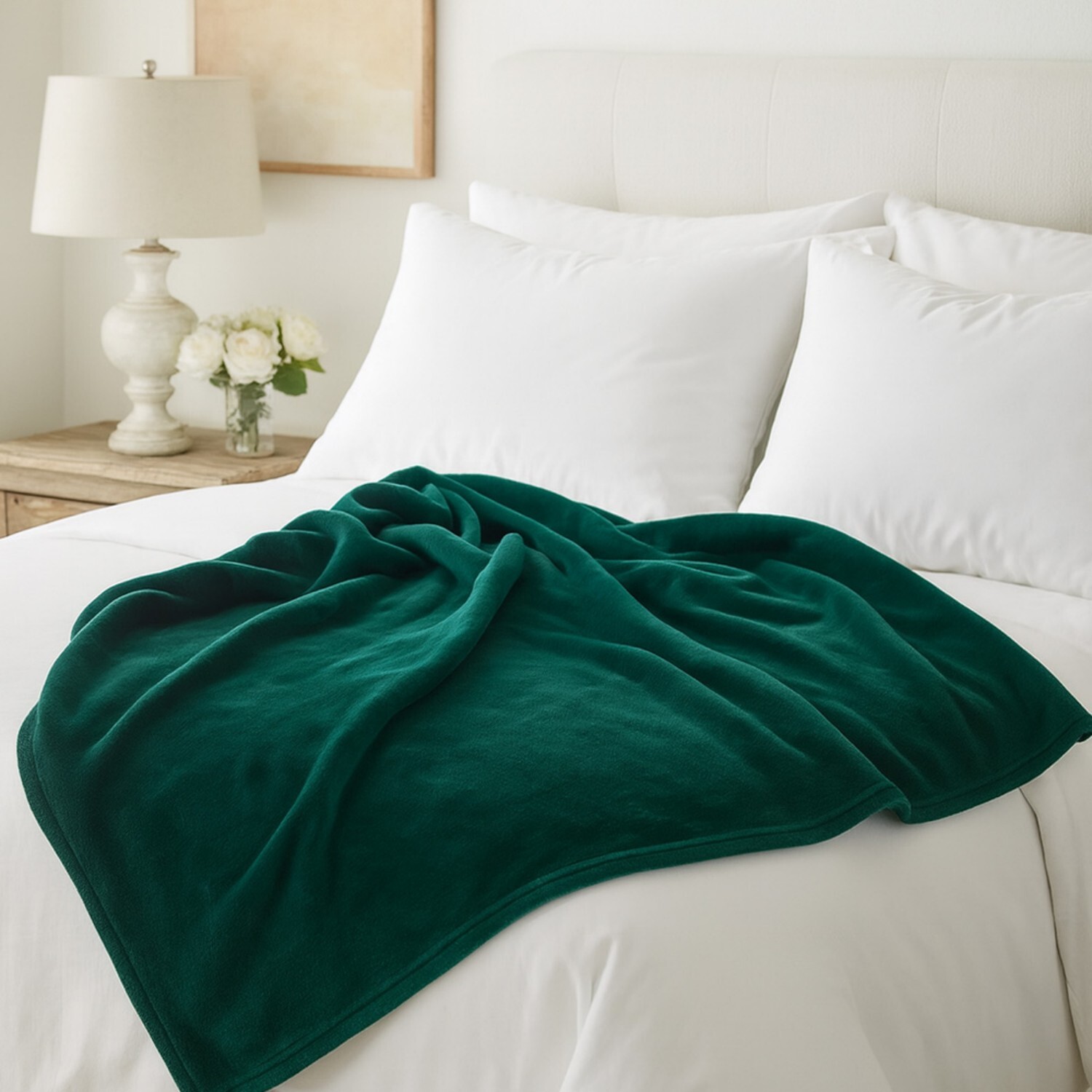 Voltico Super Soft Plain Flannel Throw Blanket 130×160cm - Green / Dark Grey in Dark Green | Size: 130 cm x160 cm