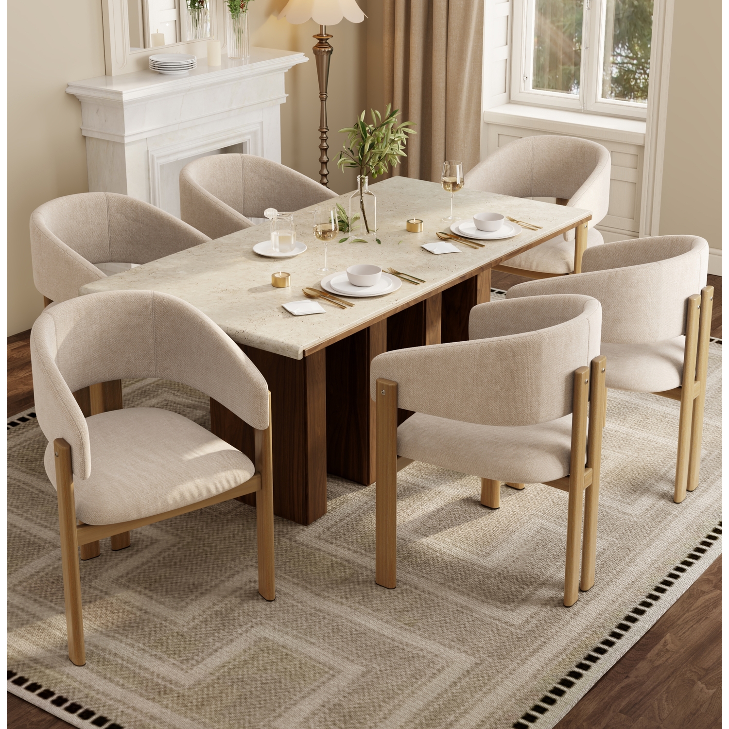 Aka Linen Dining Chairs With Metal Legs, Natural Wood Colour, Set Of 6 - Natural