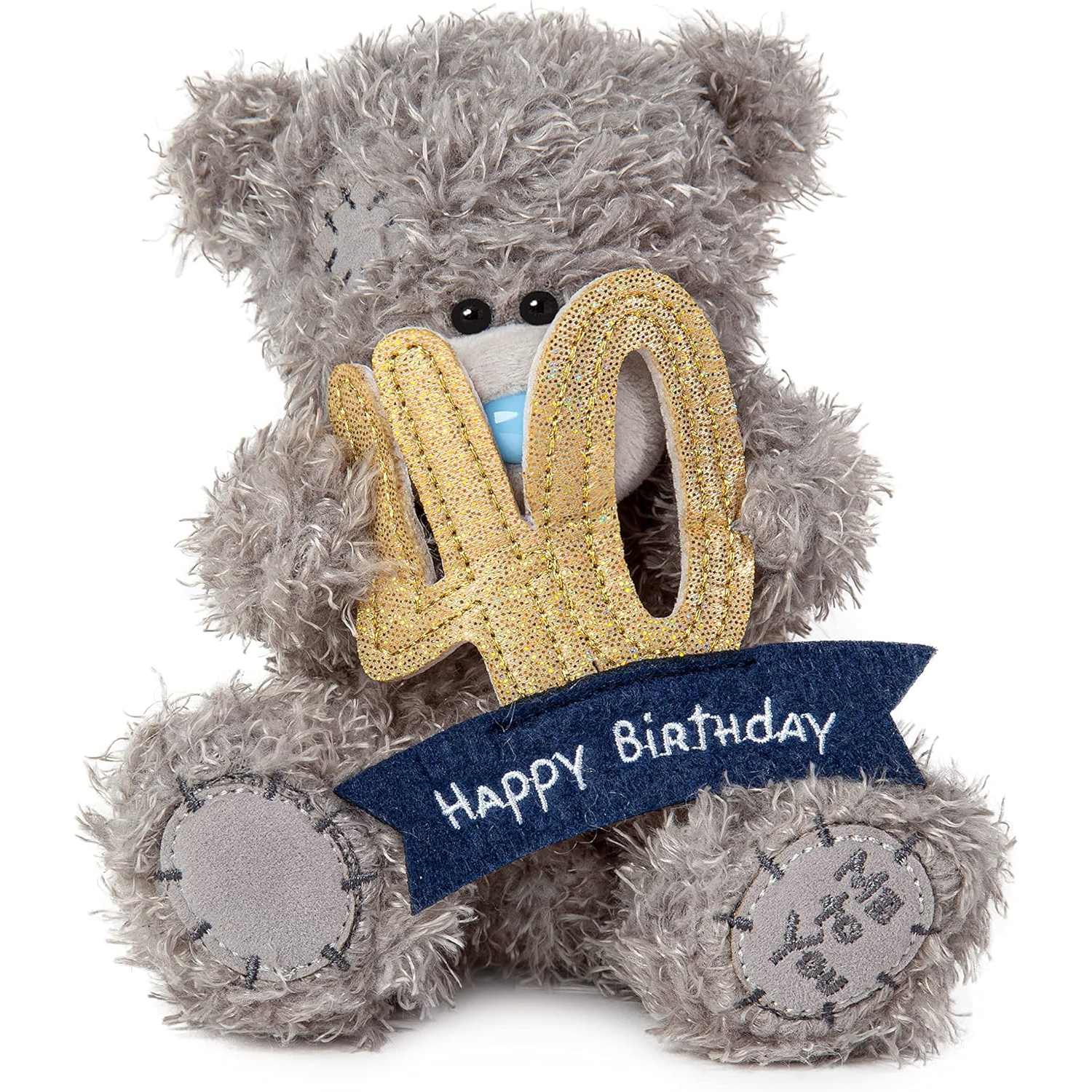 Me to You Tatty Teddy 40th Birthday Bear Holding a 40 Banner - Official Collection, Blue,gold,grey,navy - Image 3