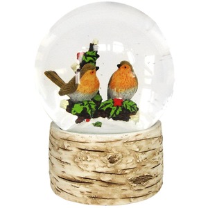 Robins on Perch Christmas Snow Globe