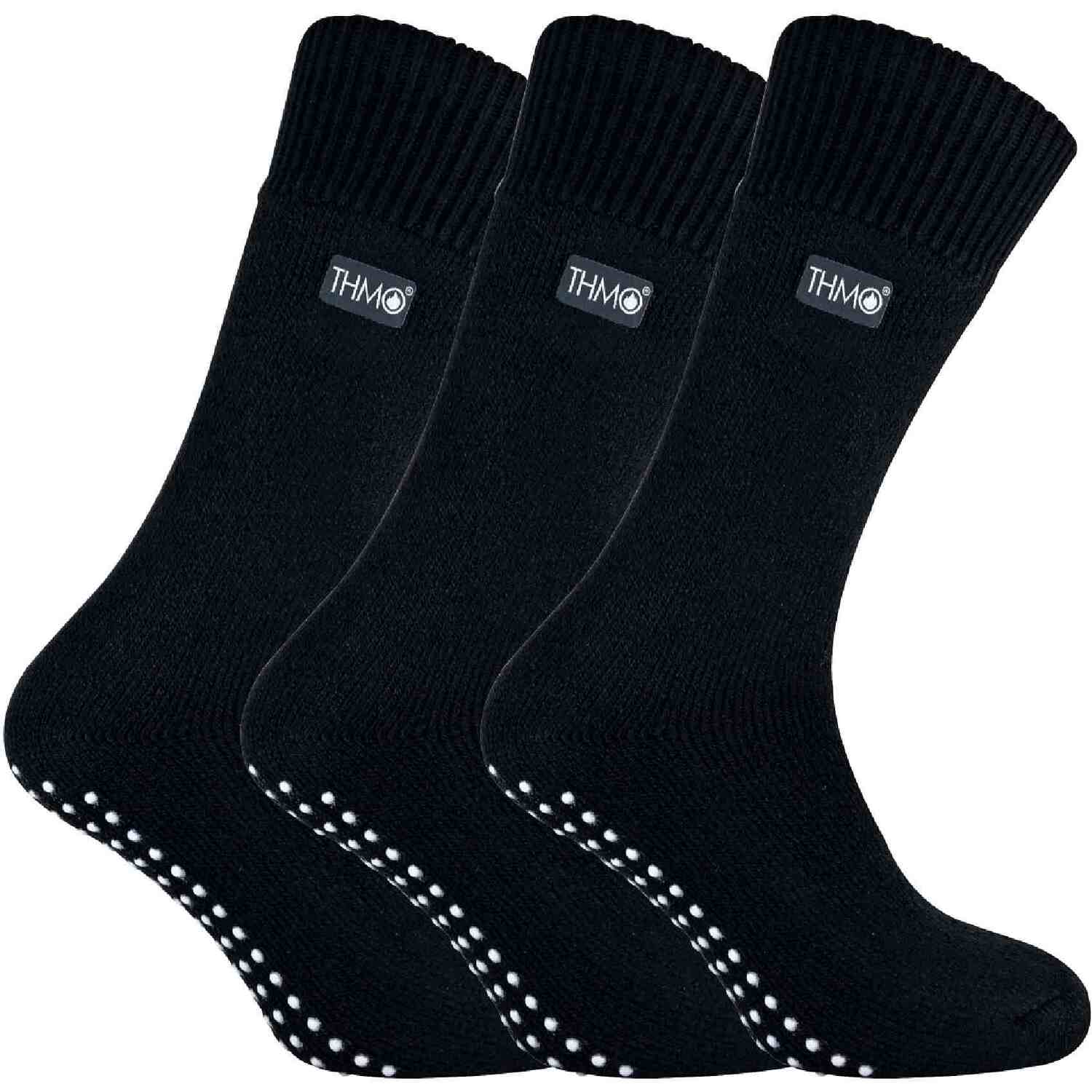 Thmo Men's Black 3 Pairs Fleece Lined Slipper Socks Breathable Crew Indoor Socks With Grippers - Image 3
