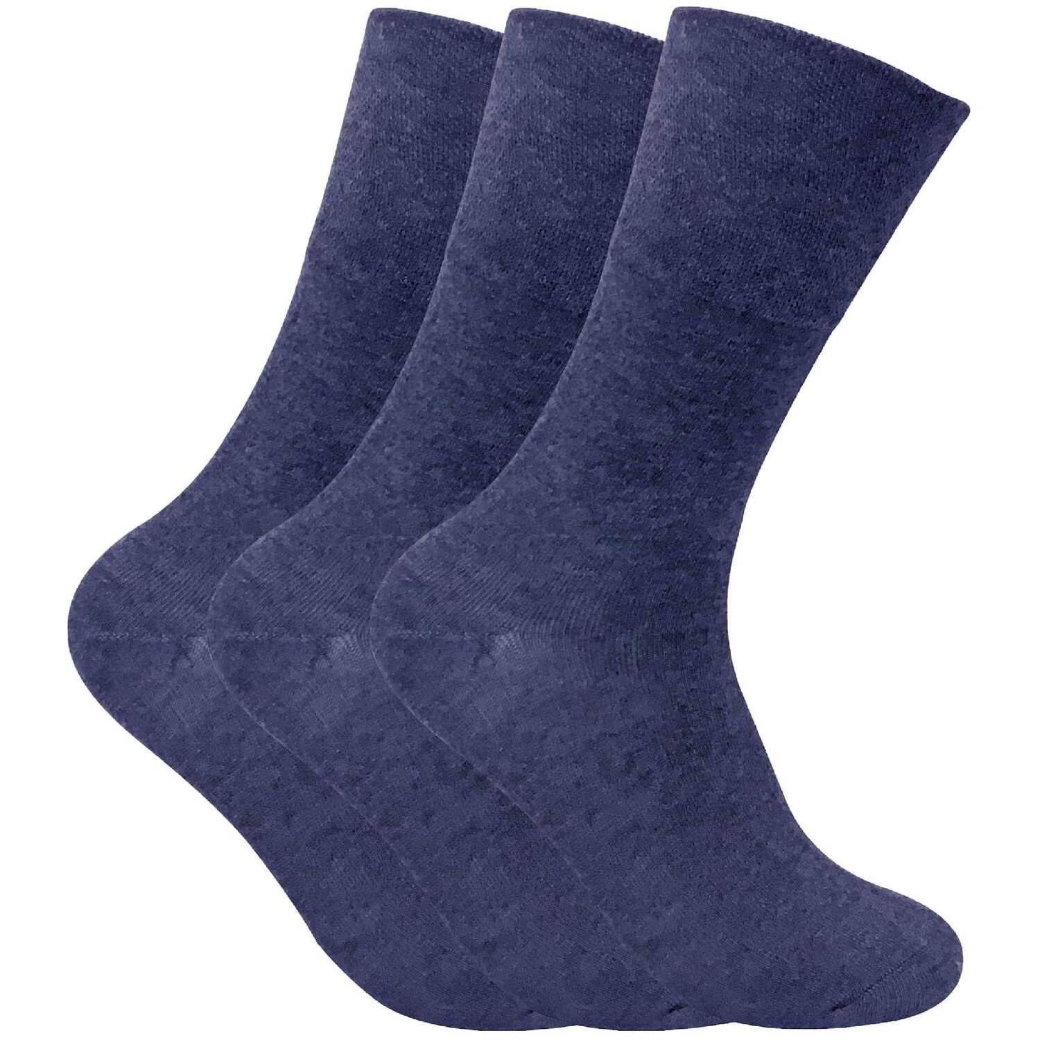 Sock Snob 3 Pack Mens Non Elastic Thermal Diabetic Socks for Poor Circulation - Blue Cotton - Size UK 6-11 - Image 2