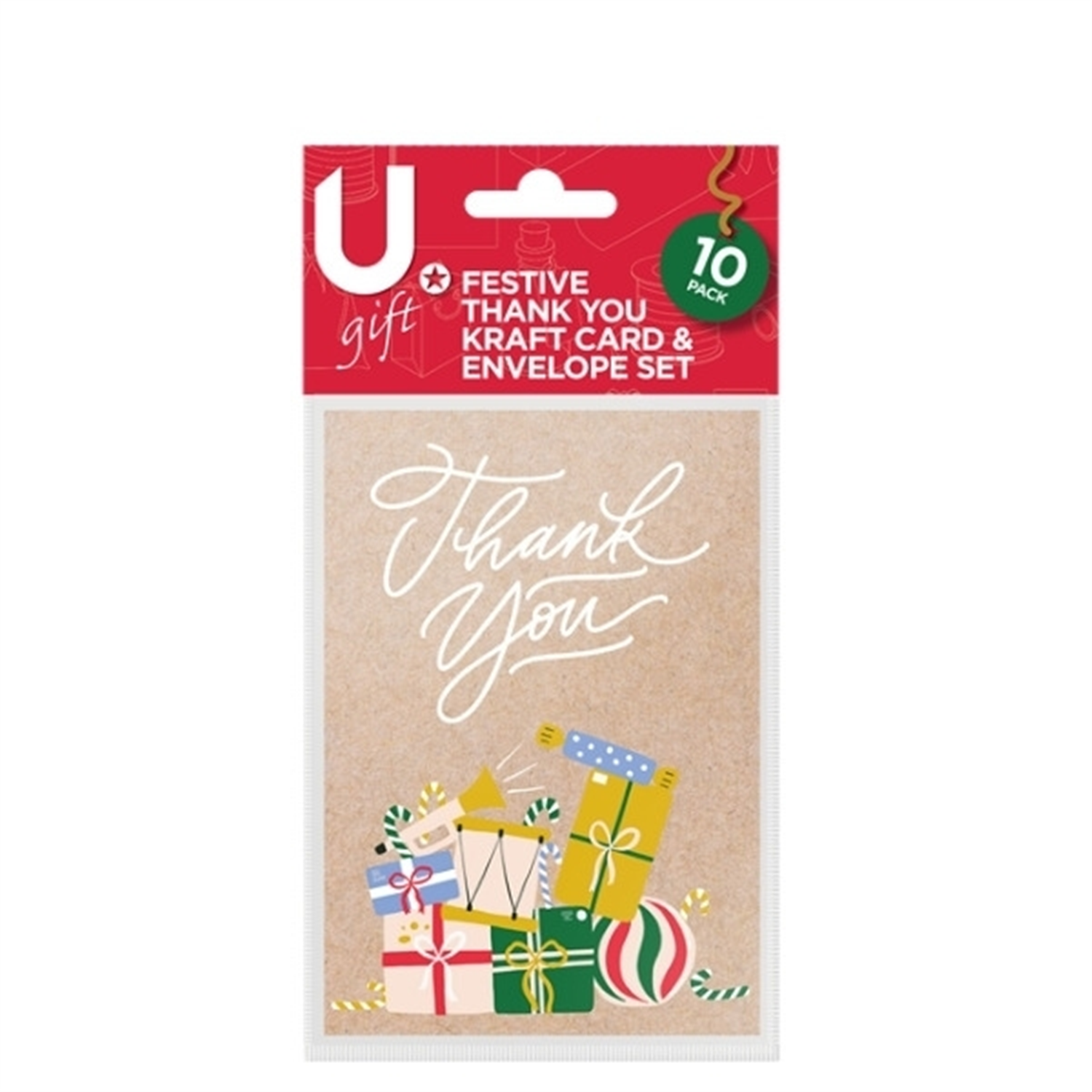 Martello Pack Of 10 Festive Kraft Designs Christmas Thank You Card And Envelope Set - Blue