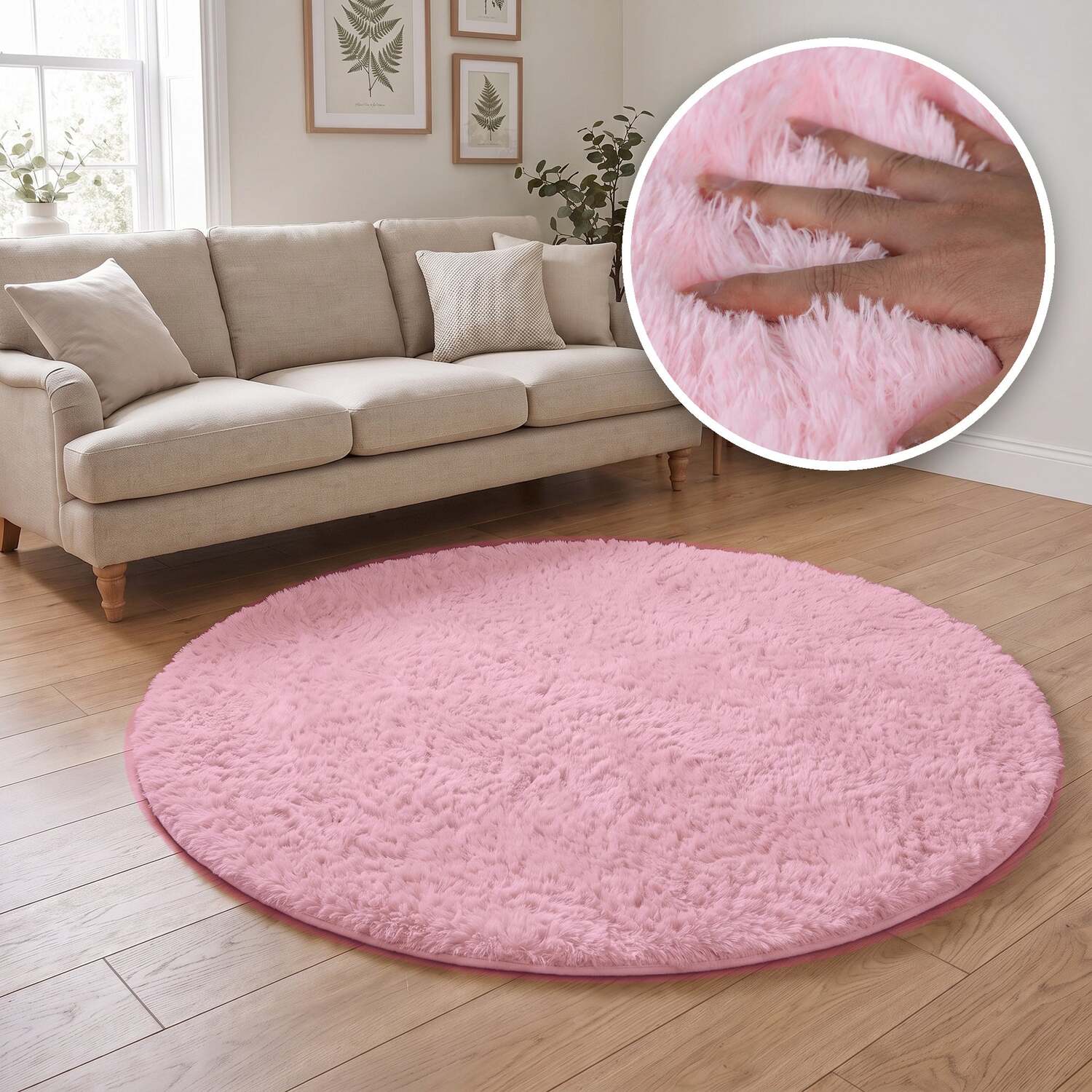 The Rugs Lush Shaggy Pink Rug - Pink / 120Cm / 0.28Kg