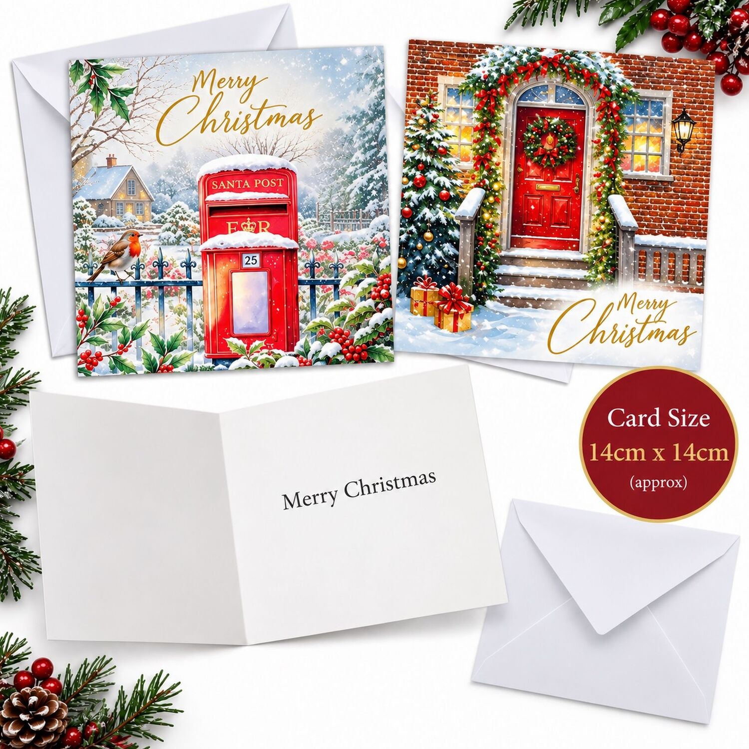 24 Christmas Cards With Envelopes Santa Post Box 2 Designs